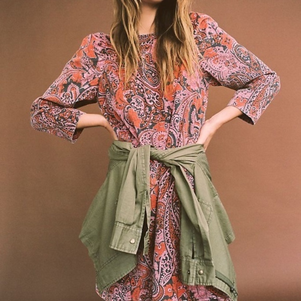 NWT: Anthropologie Dayna Corduroy Mini Dress Pink Paisley Womens Small